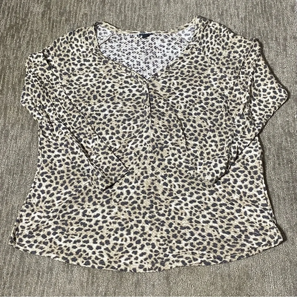 Torrid Thermal Henley Top Leopard Animal Waffle Womens Plus Size L V-Neck Casual